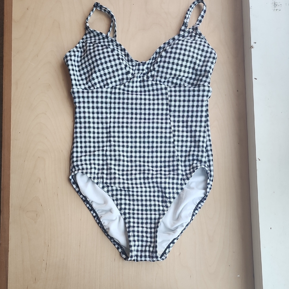 Time and Tru Black and White Gingham One Piece Swimsuit